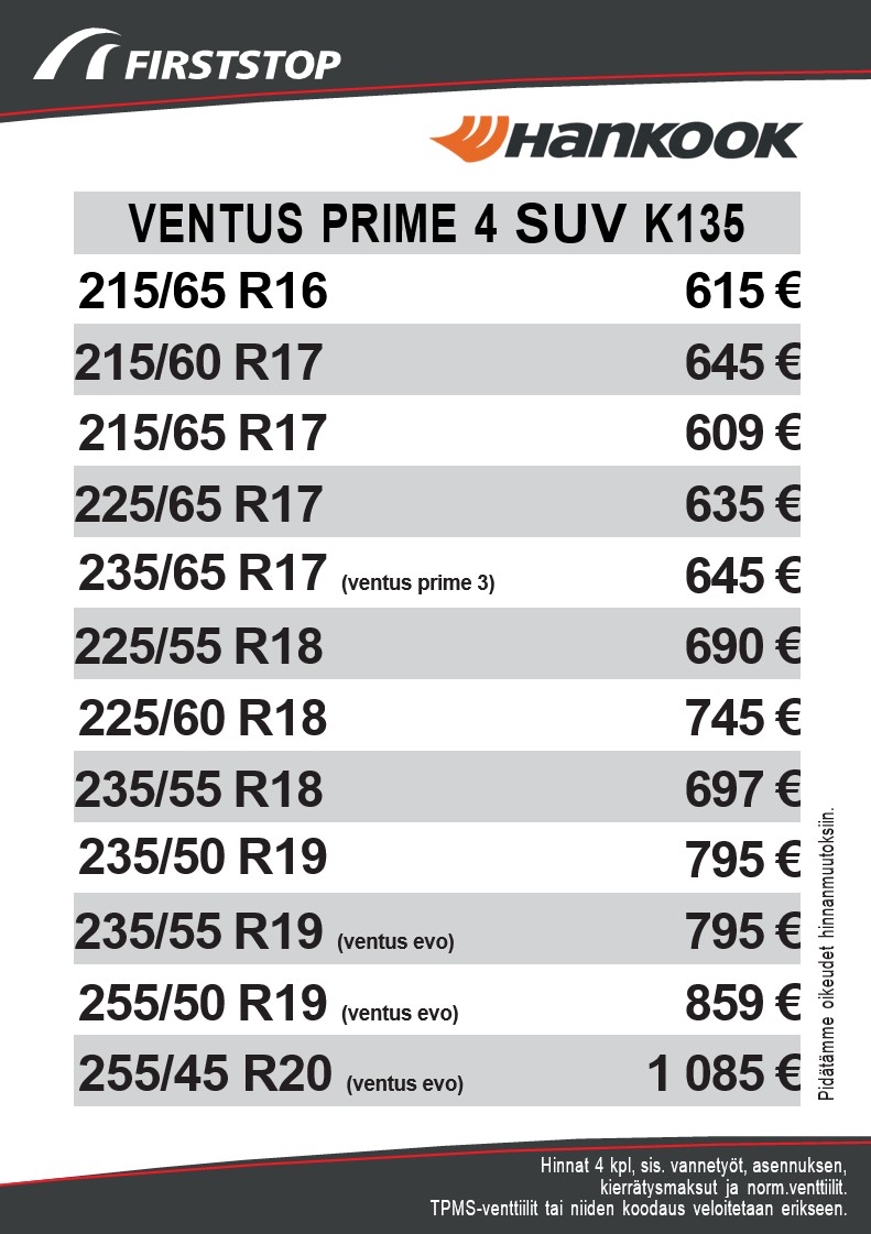 Hankook Ventus Prime 4 hinnat