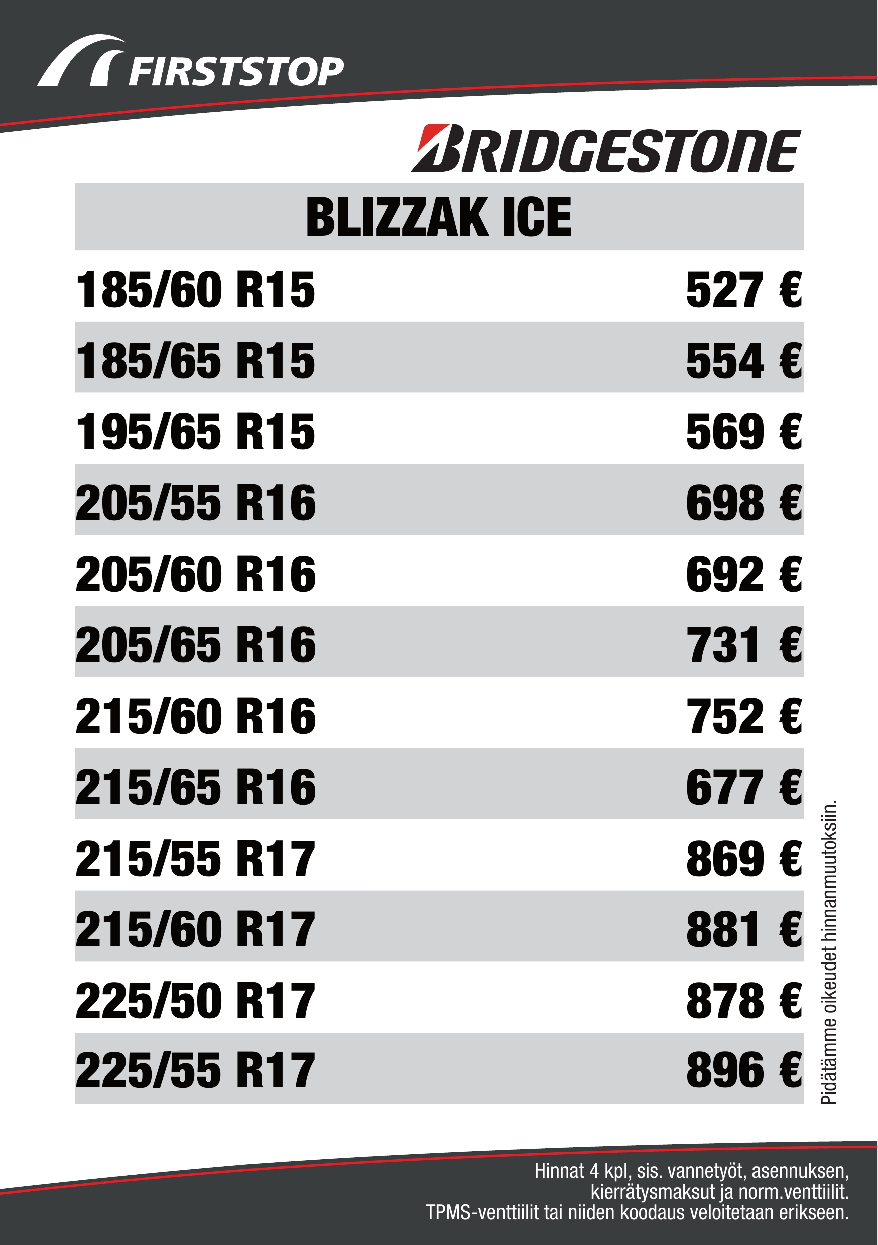 Bridgestone Blizzak Ice hinta
