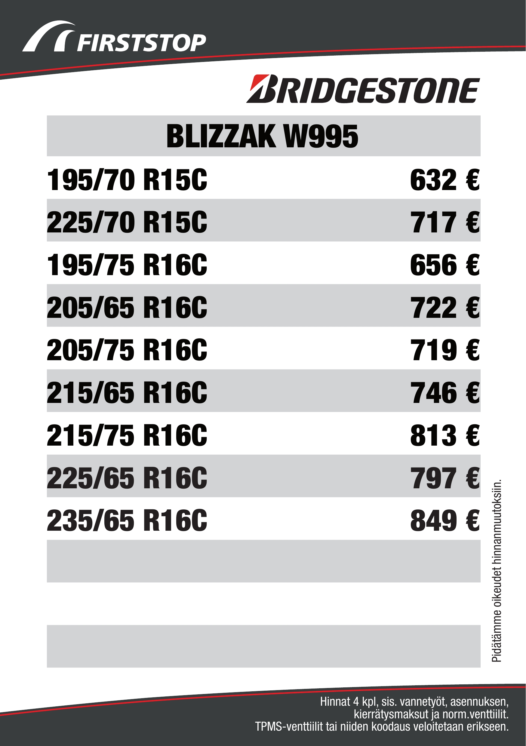 Bridgestone Blizzak W995 hinta